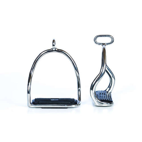 Sikkerhedsstigbøjler i s-form og rustfrit stål fra EQUES rideudstyr til islænder rytteren - steinless steel s-shape safety stirrups from EQUES equipement for Icelandic horse riders